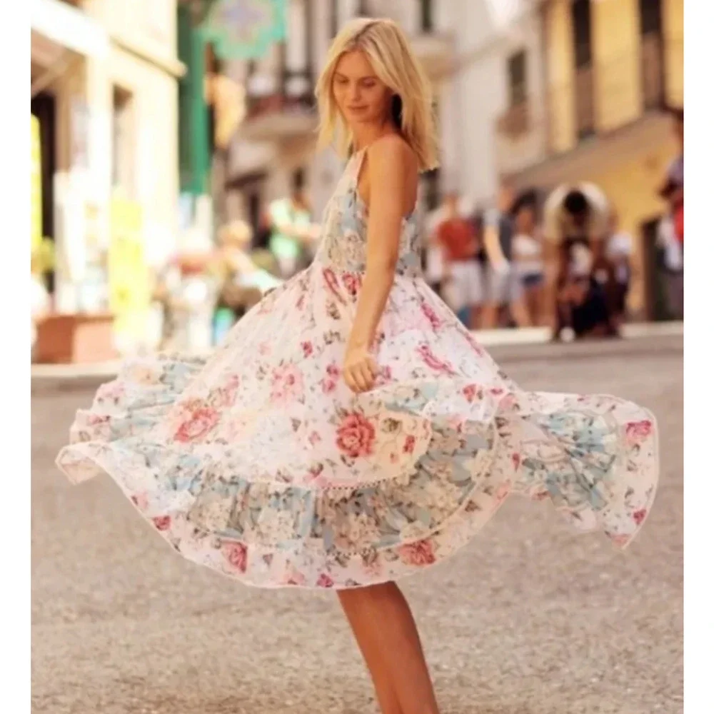 Zimmermann/Anthropologie Meadowsweet Maxi Dress Pastel Floral W s Sz 2 Silk/Ctn - Picture 2 of 13